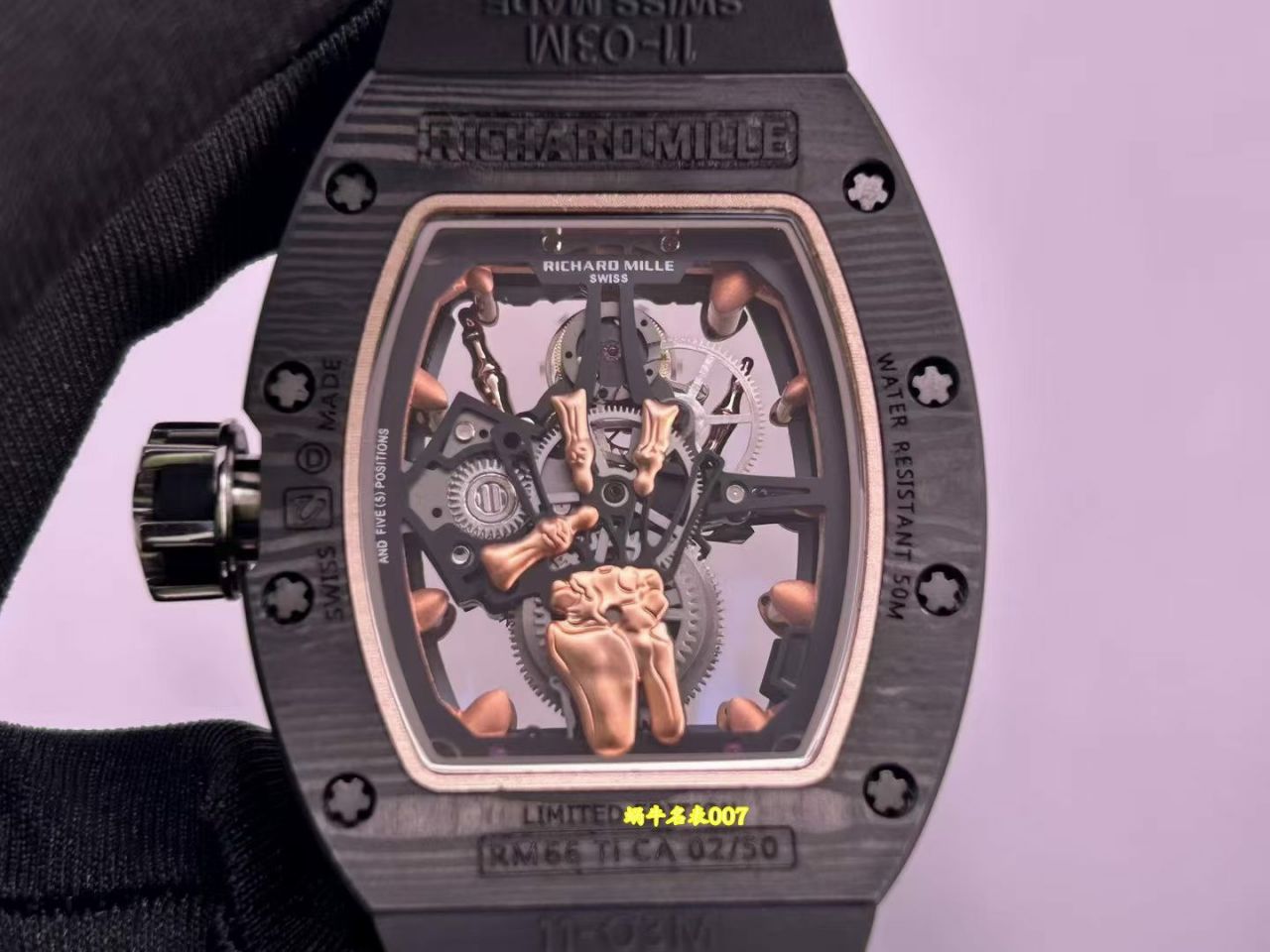 理查德米尔rm066金手指陀飞轮 高端私人定制 发货实拍 碳纤维 蓝宝水晶都可以定制 