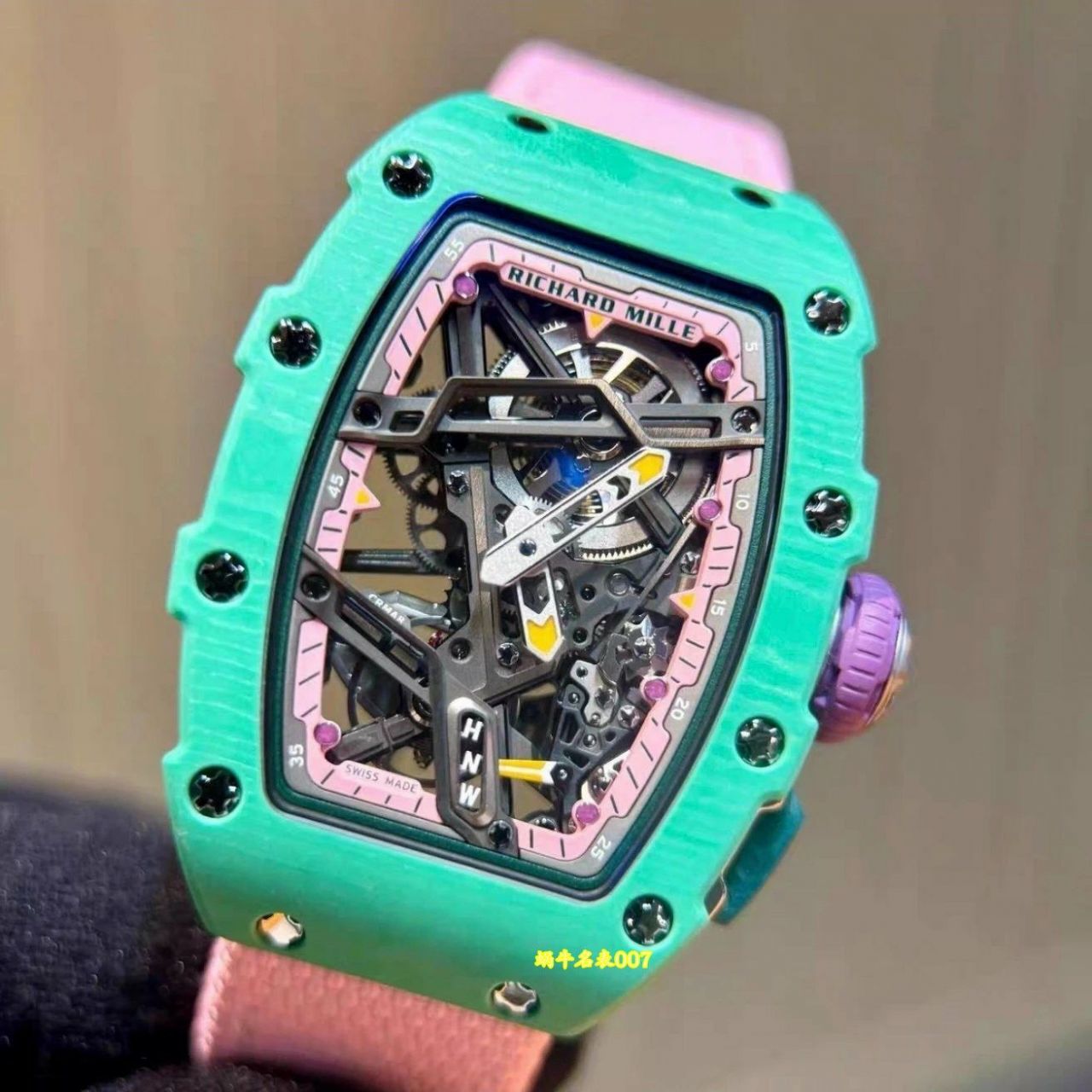 高端定制Richard Mille女士系列RM07-04 SALMON-PINK顶级复刻腕表 