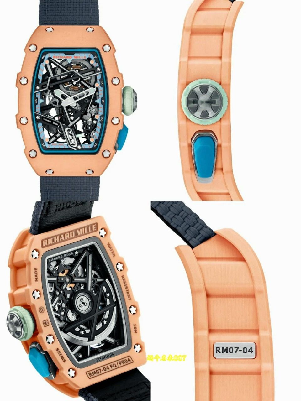 高端定制Richard Mille女士系列RM07-04 SALMON-PINK顶级复刻腕表 